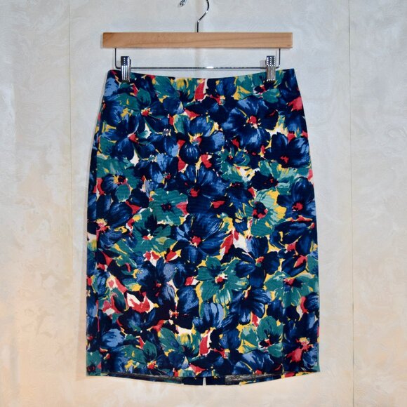 Talbots Size 4P Petite | Watercolor Blue Poppies Floral Pencil Skirt | Career - Picture 1 of 3